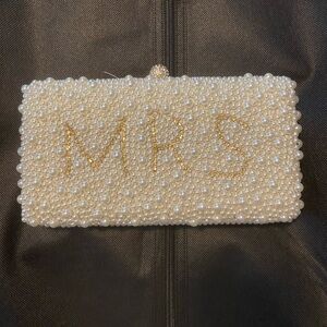Pearl Beaded Ivory Clutch with Gold Accent